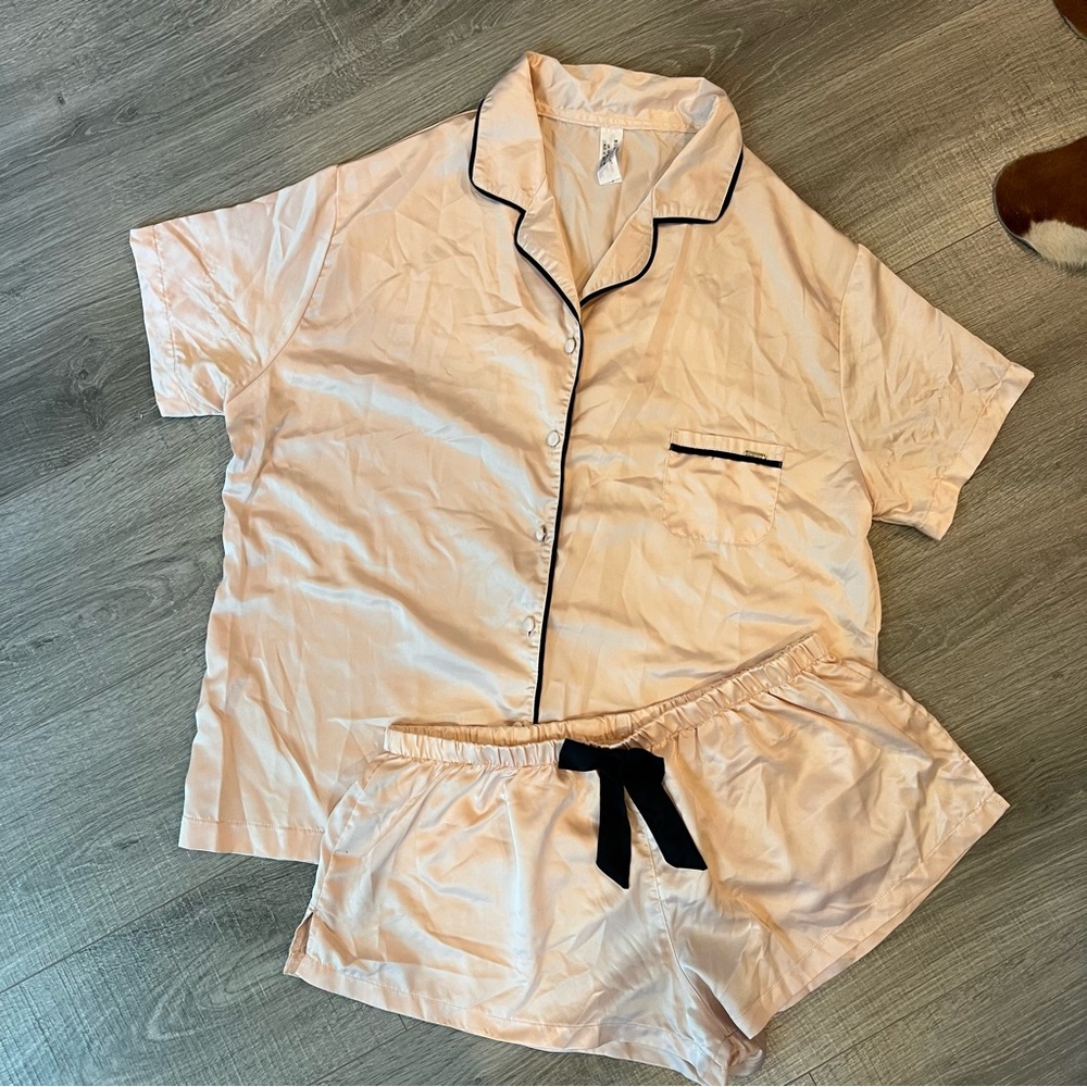 Bluebella Satin-like Pajama Set - Light Pink with Black Accents